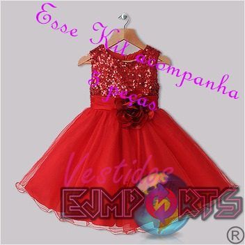 Vestido Natalino Infantil Princesa - Kit Com 5 Peças